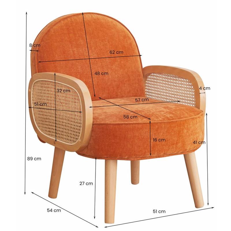 Poltroncina arancio in polipropilene e legno senta Doris