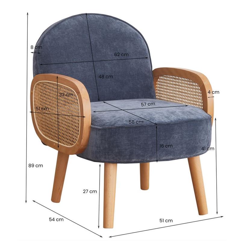 Poltroncina blu in polipropilene e legno senta Doris