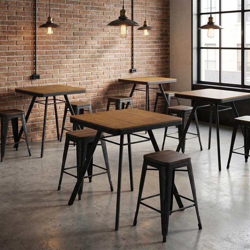 Tavolo quadrato da pranzo industrial in metallo e legno 70x70x76 cm Austin