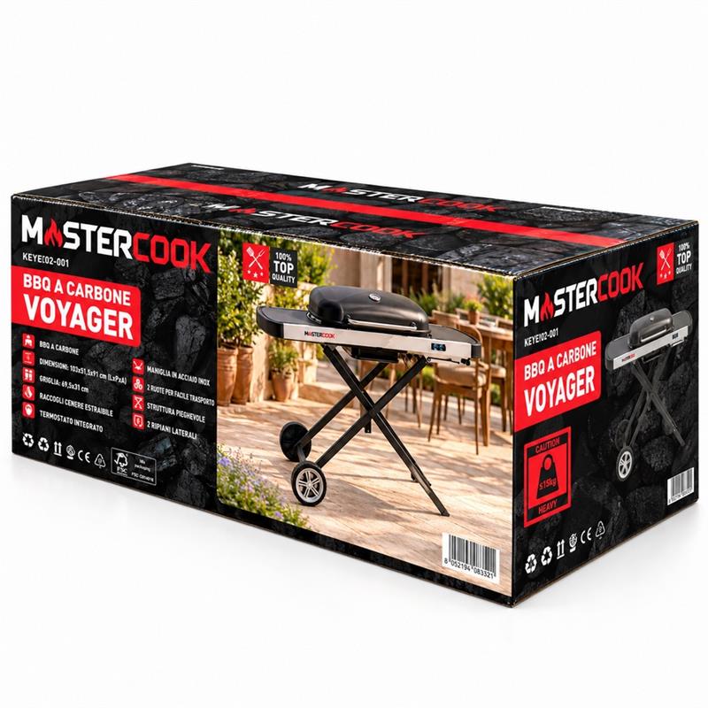 Barbecue a carbone pieghevole nero con 2 tavolini laterali Voyager 