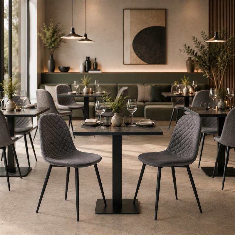 Tavolo da cucina nero con piano in ceramica grigio 70x70x74 cm - Jago