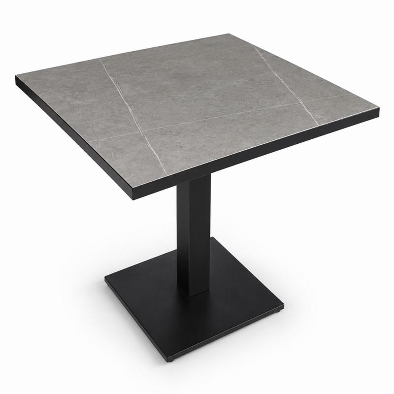Tavolo da cucina nero con piano in ceramica grigio 70x70x74 cm - Jago