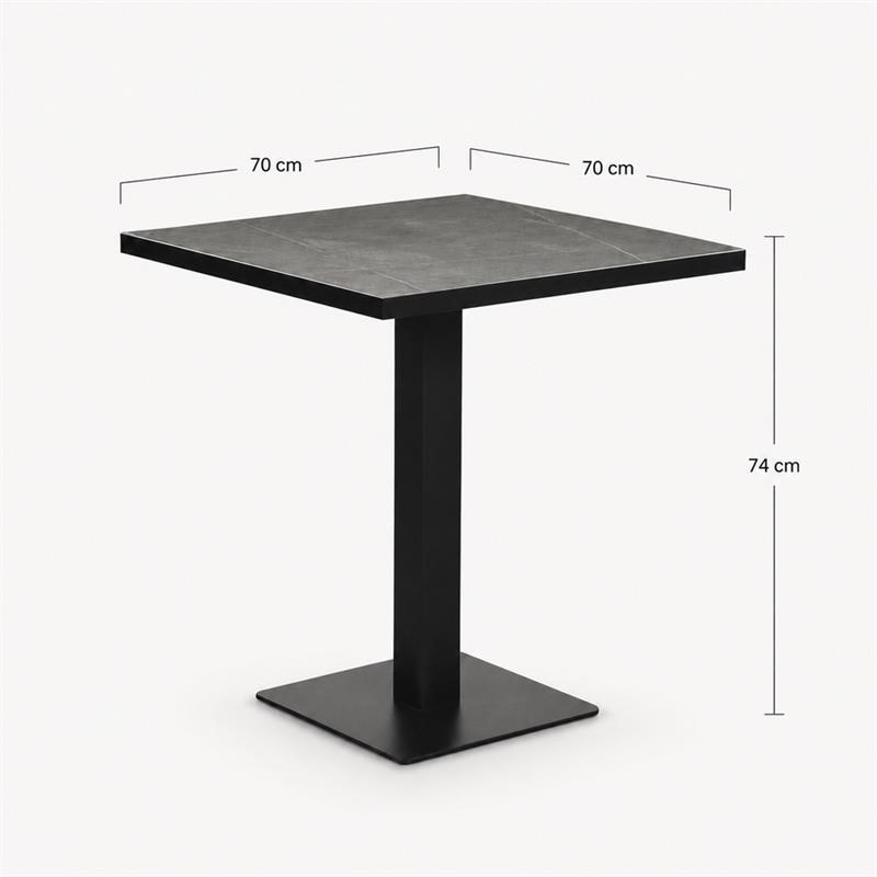 Tavolo da cucina nero con piano in ceramica grigio 70x70x74 cm - Jago